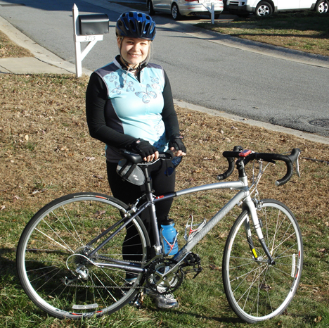 Here we are, getting ready for our first ride. Can you count how many layers I'm wearing to beat the cold?